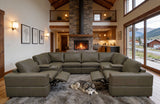 Sectional Sofa Modular Leather Match Olive 8 Seat 2 Recliners 128 In