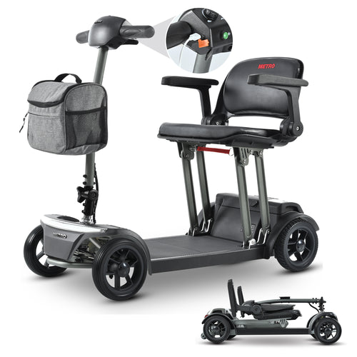 Mobility Scooter Folding Gray Metal Travel Compact Easy Store Transport