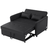 Convertible Sleeper Sofa Bed Loveseat Black PU Leather USB Ports