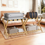Folding Bamboo Luggage Rack 29×28×3 Inch, Foldable Suitcase Stand