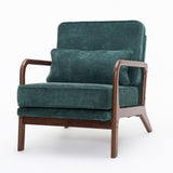 Accent Chair Mid-Century Lounge Dark Green Lumbar Cushion Wood Arms 26x29x30 In