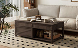 U-Can Lift-Top Coffee Table Hidden Compartment Brown