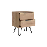 Set of 2 Modern Nightstands with 2 Drawers, Light Oak