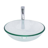 Artistic Tempered Glass Vessel Sink with Chrome Faucet and Pop-up Drain, Clear,