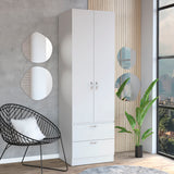 76" Armoire Wardrobe Closet with 2 Drawers, Hanging Rod