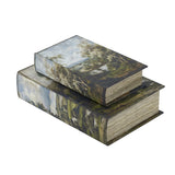 Set of 2 Decorative Book Box with Countryside Landscapes Motifs,  L:7x3x10.5' S:
