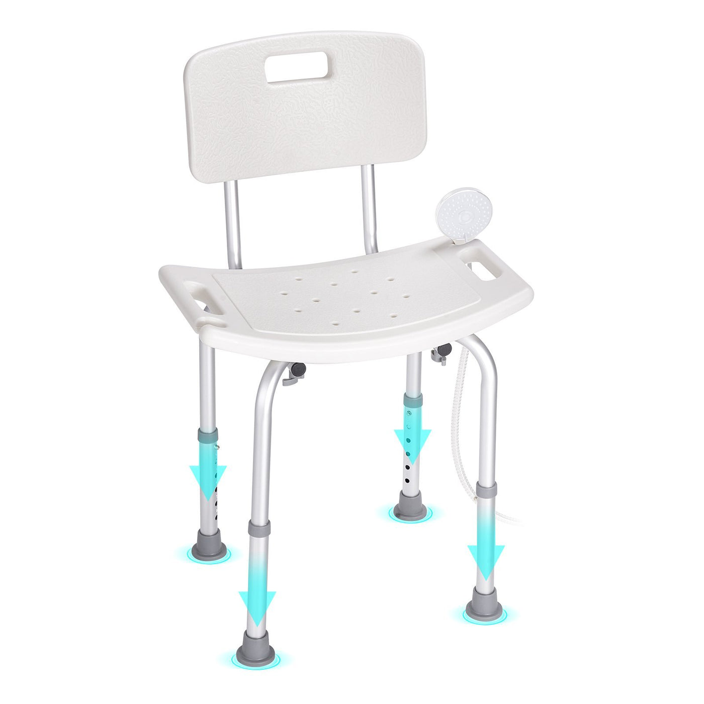 Shower Chair with Back Aluminum 350 LB 6-Level Adjustable Head Holder Storage