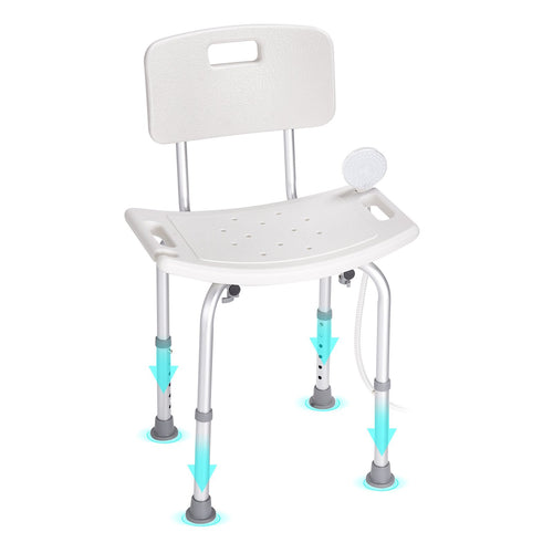 Shower Chair with Back Aluminum 350 LB 6-Level Adjustable Head Holder Storage