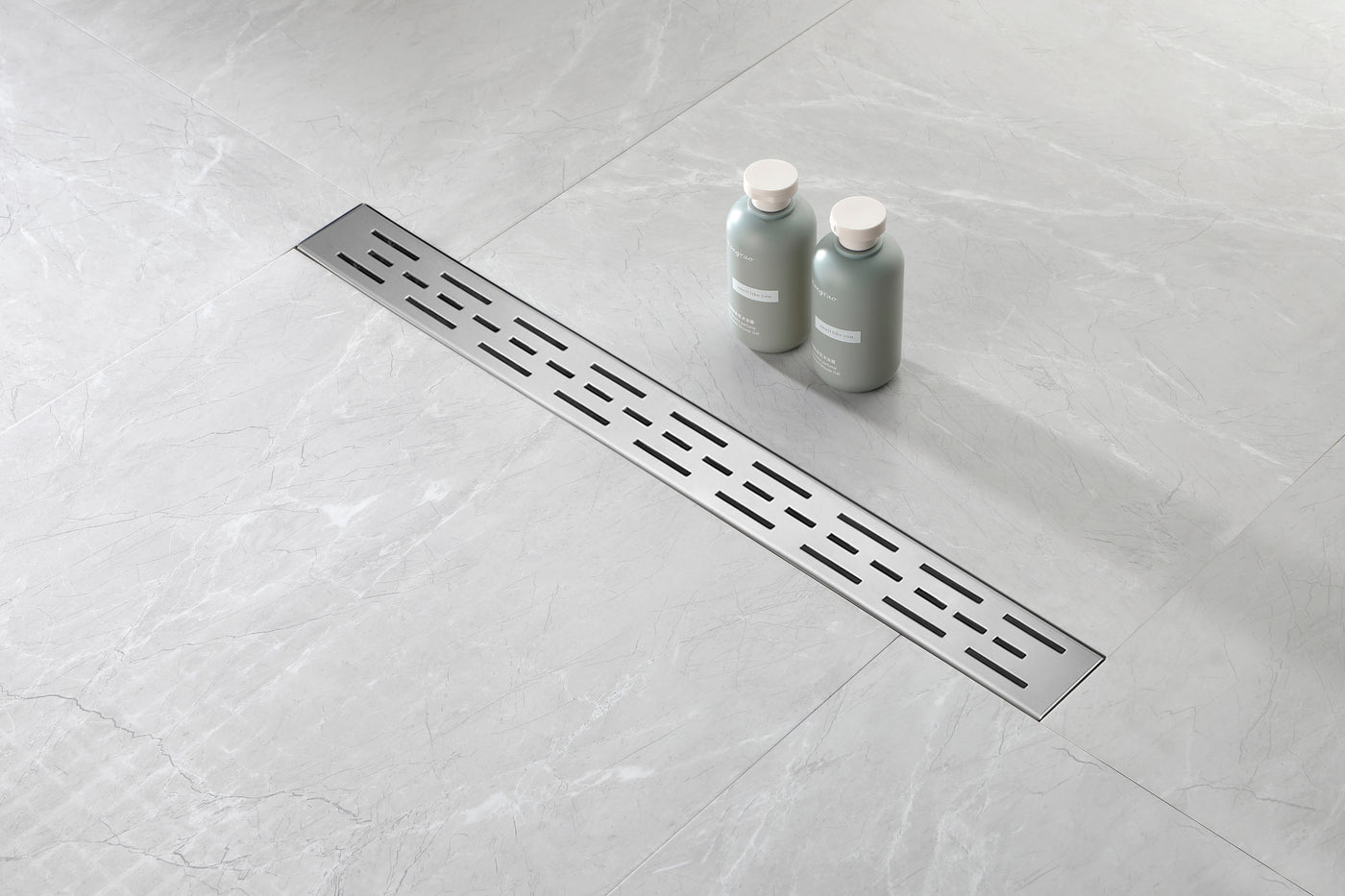 28" Linear Shower Drain with Brick Grate, Stainless Steel Hair Strainer