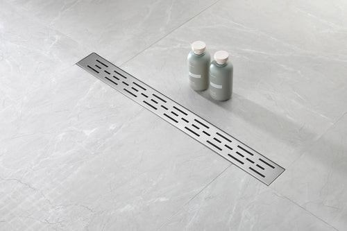 28" Linear Shower Drain with Brick Grate, Stainless Steel Hair Strainer