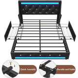 Full Upholstered Platform Bed with Headboard Black
