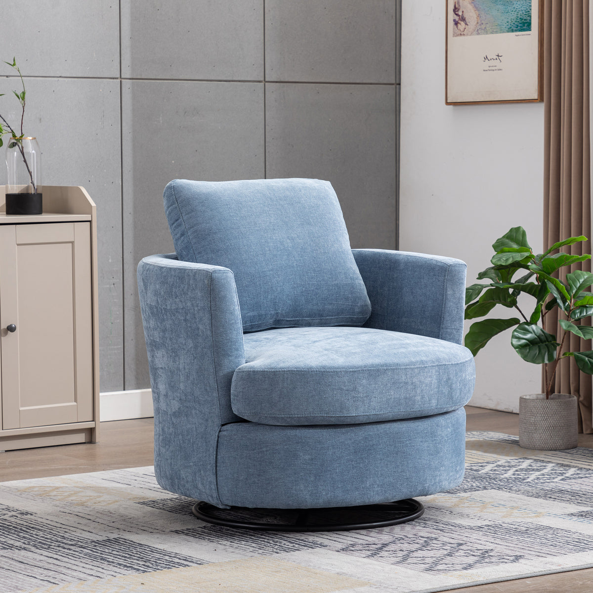 Chenille Accent Chair Swivel Light Blue