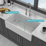 36" White Farmhouse Sink - 36 x 20 x 10 inch Kitchen Sink Apron-front White