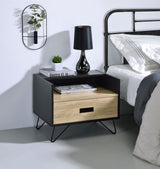 Oak and Black Accent Table with Display Storage