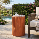 Terracotta Wave Textured MGO Cylindrical Side Table Stool