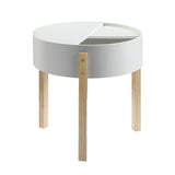 Round End Table - Wood - White & Natural - Hidden Storage