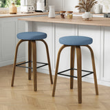 Set of 2 Fabric Bar Stool Swivel Blue