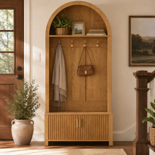Arched Coat Rack Hall Tree Bench with Shoe Storage