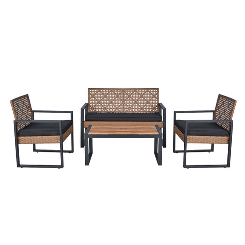 Modern 4-Piece Patio Furniture Set with Acacia Wood Table