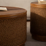 Round Engineered Wood Coffee Table with Storage Natural