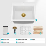 Quartz Bar Sink - 21" x 20" x 9-5/8" White granite composite Workstation