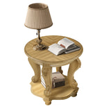 Round Rubberwood End Table with Storage Antique Natural
