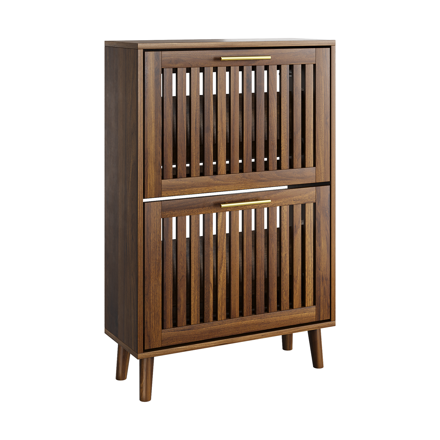 Walnut Shoe Cabinet 23.6" Flip Drawers Fence Design MDF