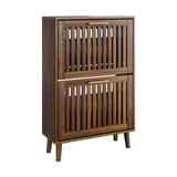 Walnut Shoe Cabinet 23.6" Flip Drawers Fence Design MDF