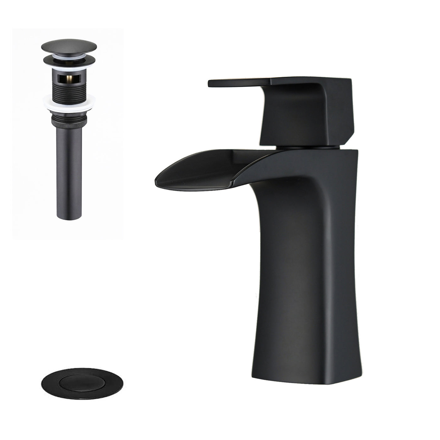 ADA Waterfall Single Handle Brass Bathroom Faucet Matte Black