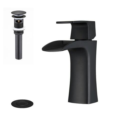 ADA Waterfall Single Handle Brass Bathroom Faucet Matte Black
