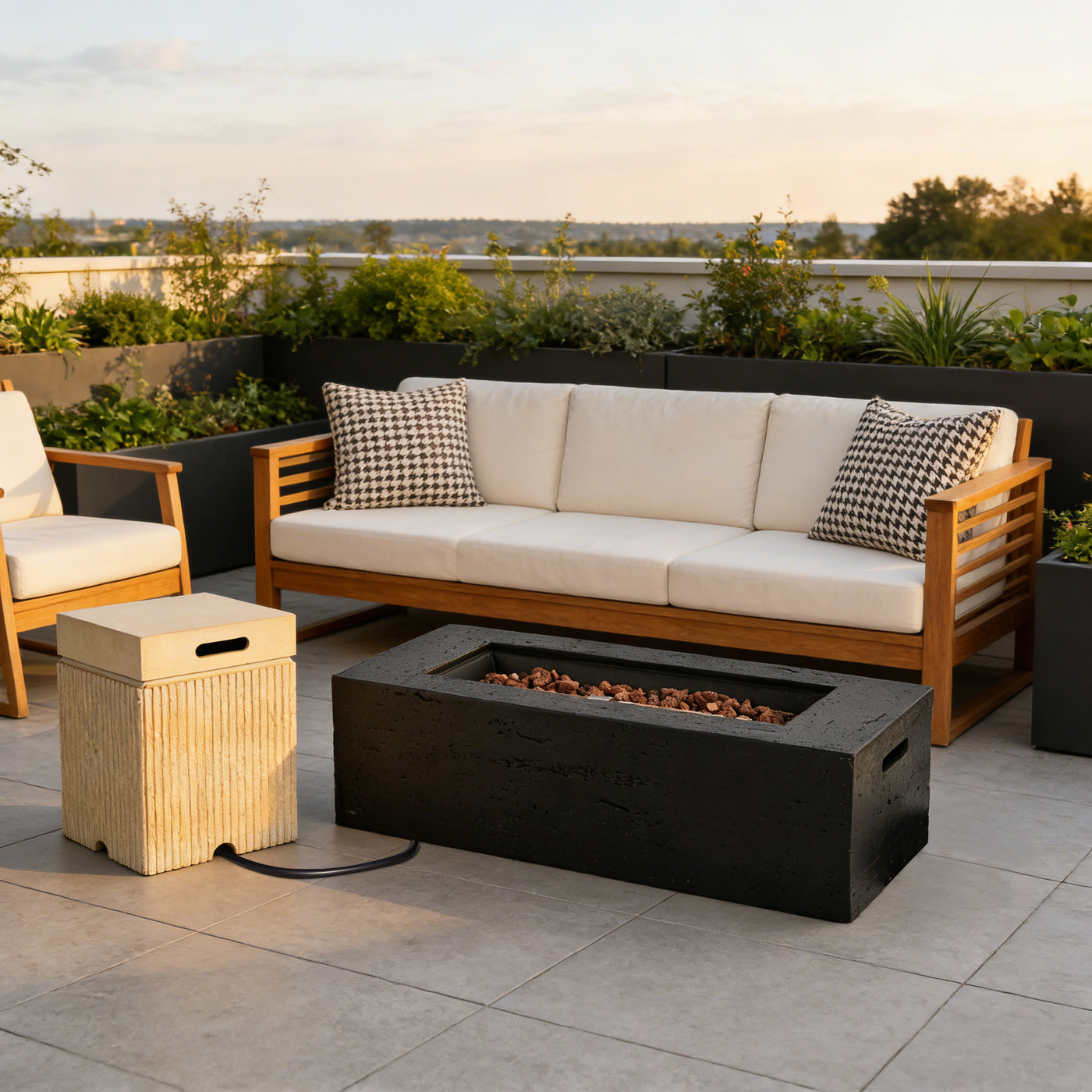 Rectangular Propane Fire Pit 40000 BTU 41.9" Black Gray MGO