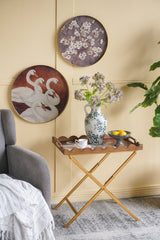 Brown MDF Side Table with Swan Motif Iron Base 23.5x15.5x24