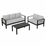 3 Piece Outdoor Patio Set Aluminum Black Gray Cushions