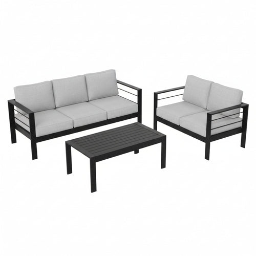 3 Piece Outdoor Patio Set Aluminum Black Gray Cushions