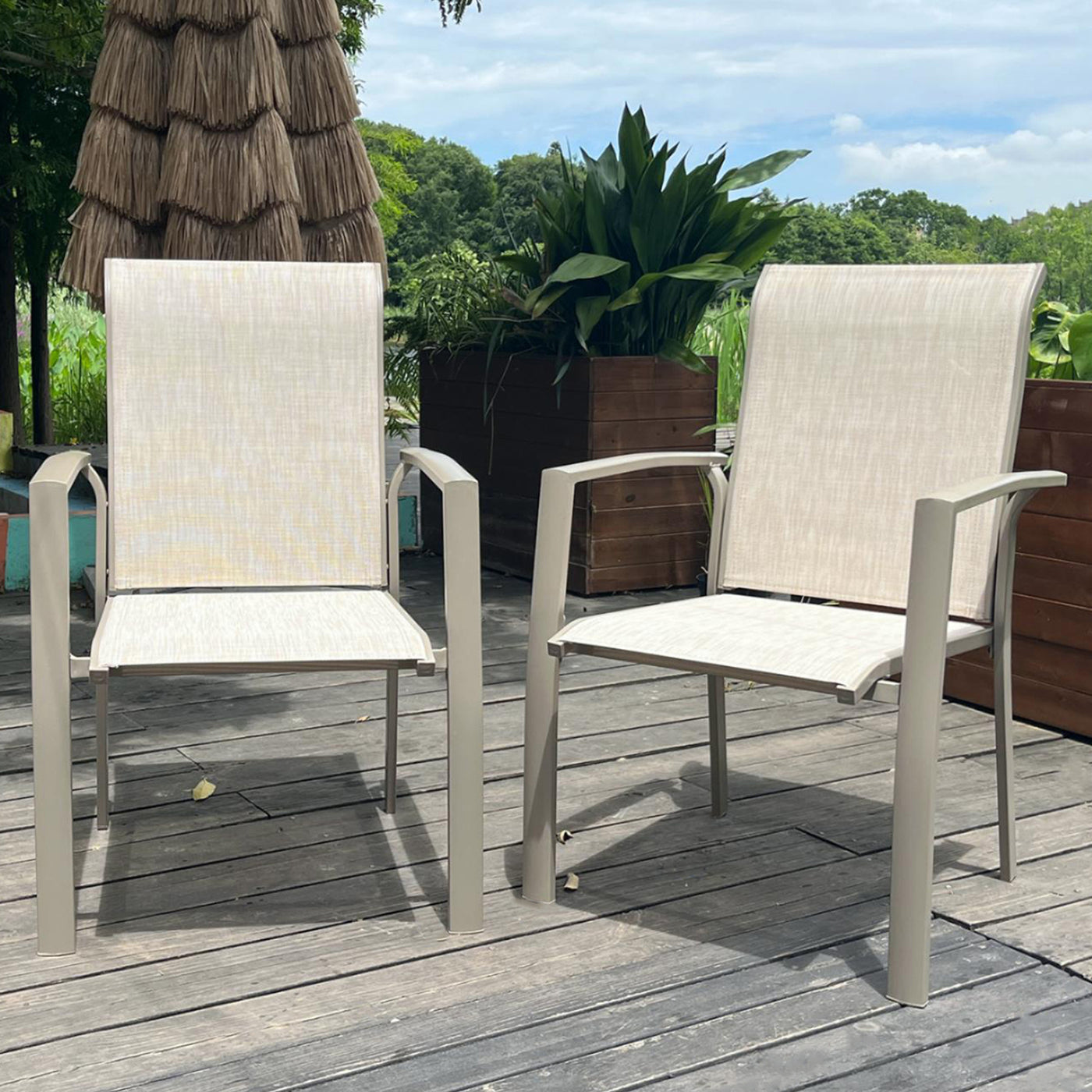 Set of 2 Metal Outdoor Patio Dining Chairs, Cream