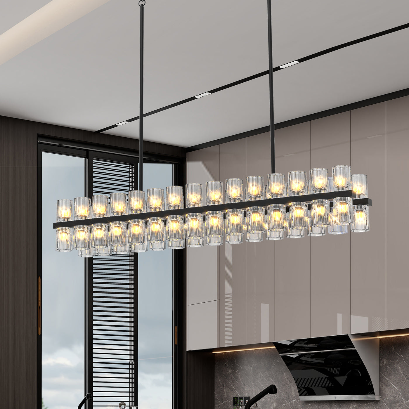 Chandelier Crystal Rectangle Black Frame K9 Crystals Luxurious 54 In