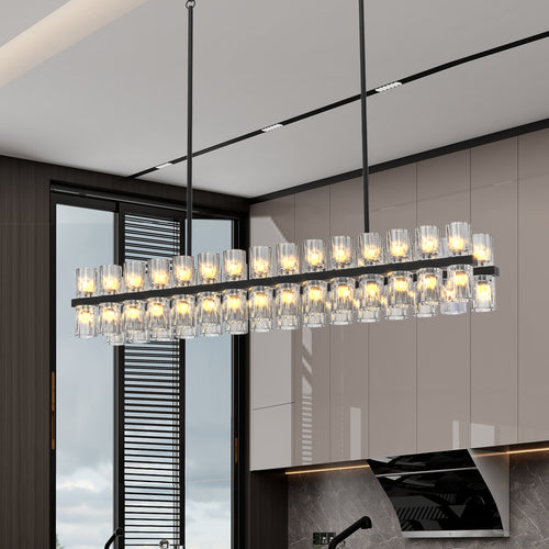 Chandelier Crystal Rectangle Black Frame K9 Crystals Luxurious 54 In