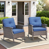 Outdoor Gliding Wicker Chairs Set of 2 PE Rattan Blue Cushions