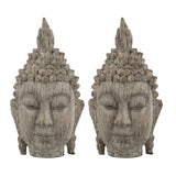 Set of 2 Meditating Buddha Head Sculpture 8" Tall Decor
