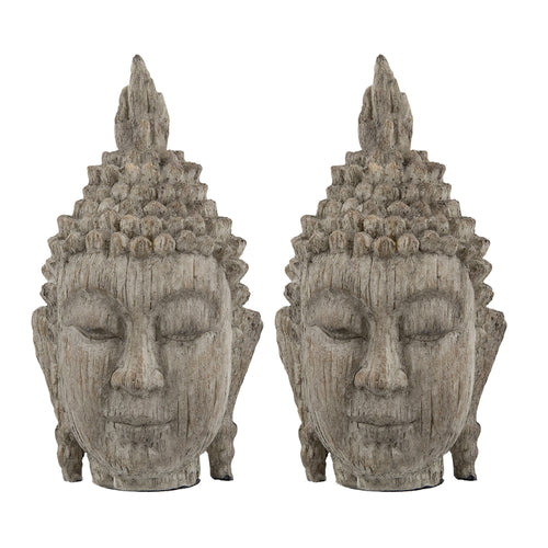 Set of 2 Meditating Buddha Head Sculpture 8" Tall Decor