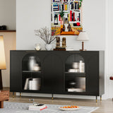 Black Lacquered Glass Door Sideboard Cabinet