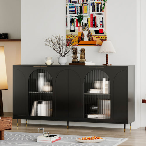 Black Lacquered Glass Door Sideboard Cabinet