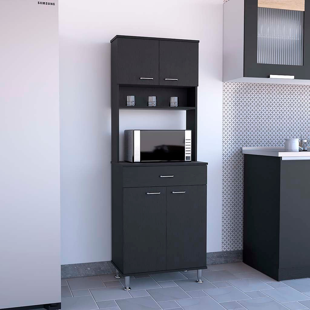 Della 60 Kitchen Pantry Cabinet with Countertop Black