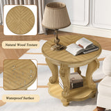 Round Rubberwood End Table with Storage Antique Natural