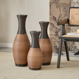 Hand-Woven PVC Rattan Vases Set of 3, GreyBrown