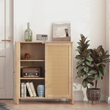 Mid-Century Modern Storage Cabinet with Woven Rattan Doors & Adjustable Shelves