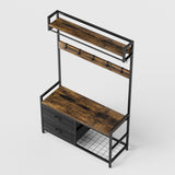 33.1" Wide Hall Tree with 2 Movable Drawers, Shoe Storage, Shelves