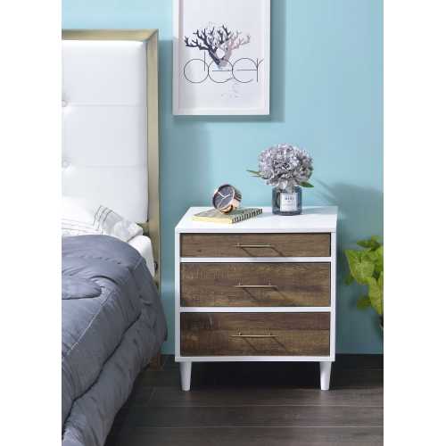 Accent Table - White & Weathered Oak - 3 Drawers - Tapered Legs