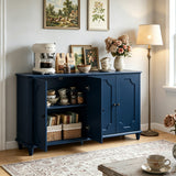 Blue Farmhouse Sideboard Buffet Cabinet, 4 Door Vintage Storage Credenza with De