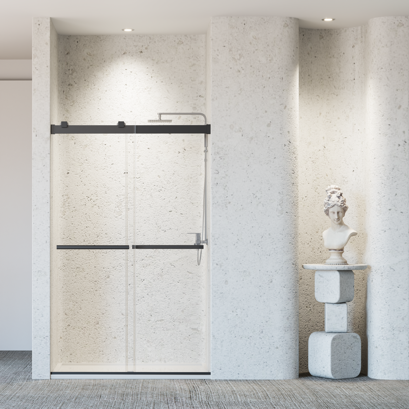 Frameless Double Sliding Shower Door 46-48"W x 76"H 8mm Tempered Glass